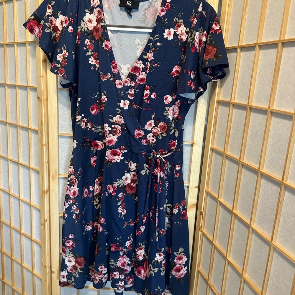 Iz Byer Blue Flutter Sleeve V-Neck Sundress